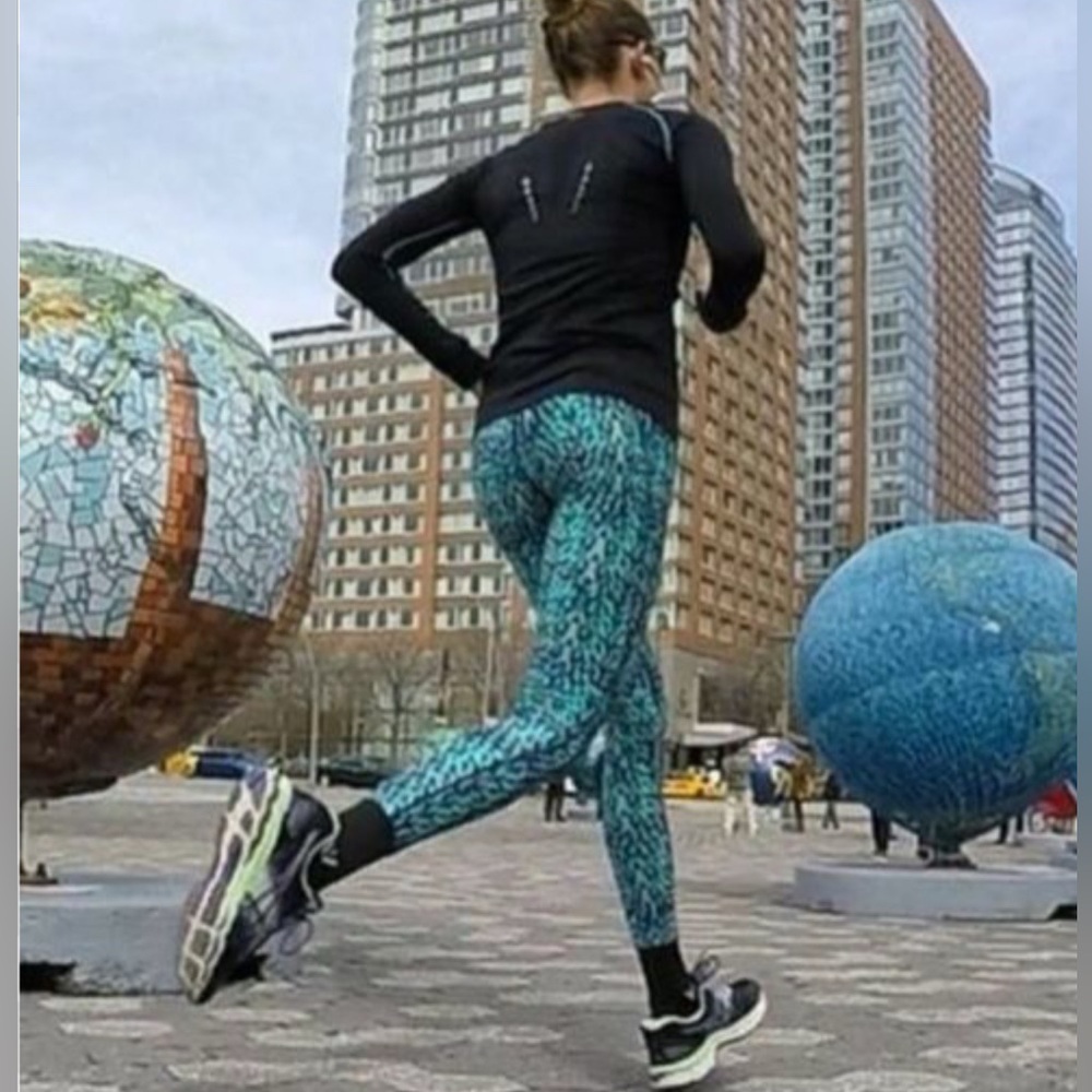 The North Face Womens Printed Active‎ Leggings Teal Navy Stretch M Fitness Ski